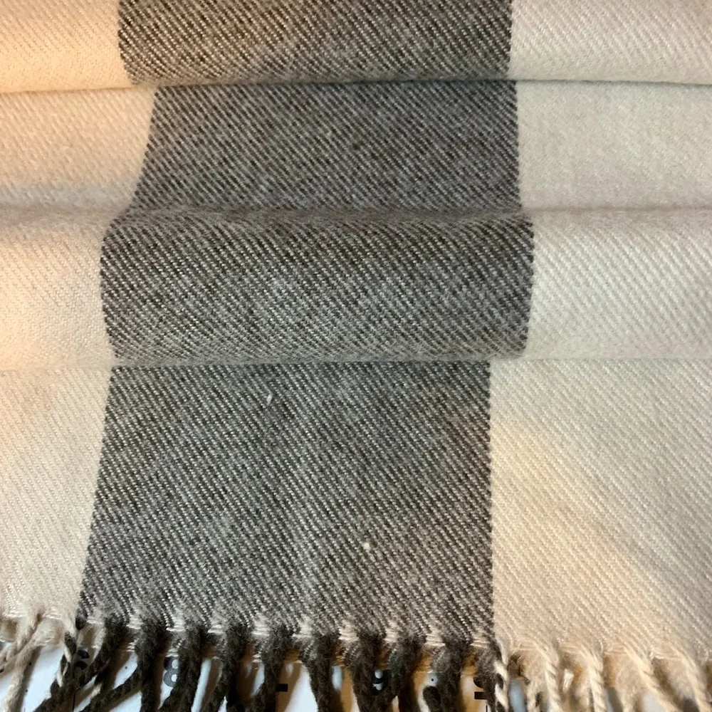 64 x12.5 100% cashmere Plaid Scarf in Brown and Cream
